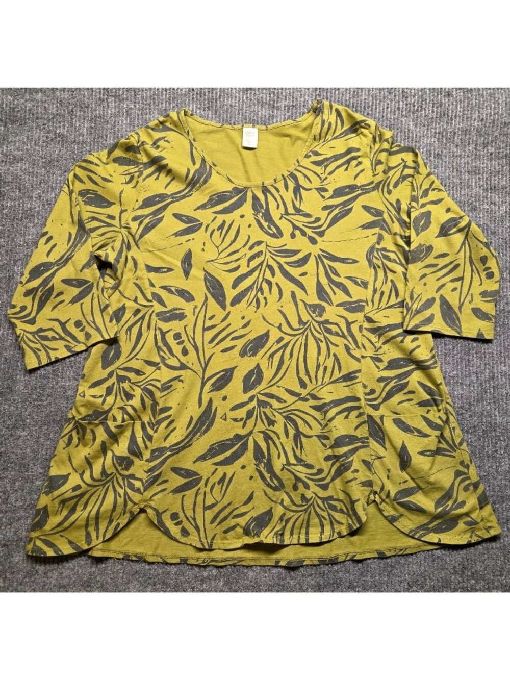 Cotton Lani Floral Leaf Print Tunic Top Women's XL Olive Green Made in USA
